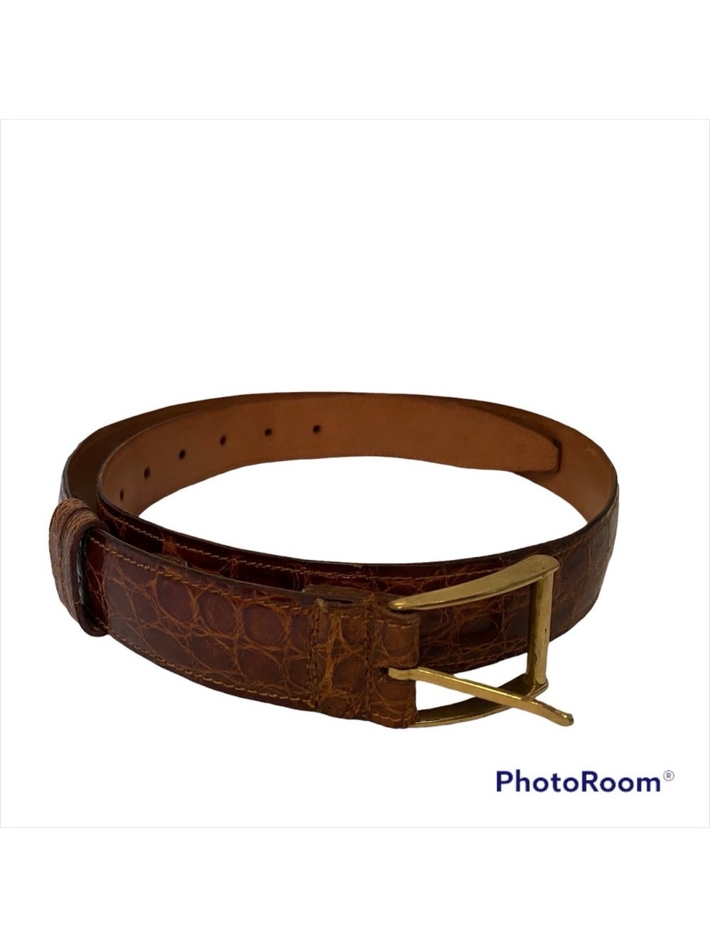 VERO COCCODRILLO BELT BROWN TEXTURED LEATHER BRASS BUCKLE ITALY SIZE S